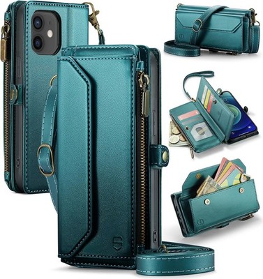 Wallet Case for iPhone 12 & iPhone 12 Pro RFID Blocking 7 Card Holder Zipper Poc