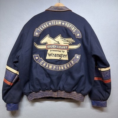 Vintage 90s JH Jeff Hamilton Bud Light Wrangler Rodeo Leather Jacket Size Large
