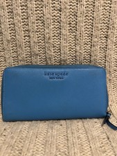 Kate Spade Zip Around Wallet Blue Leather RARE
