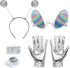 Coopay Halloween Alien Headband and Glasses Glitter Set, Space Costume Accessori