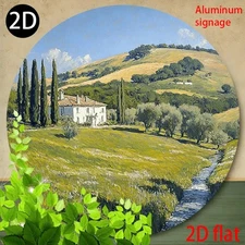Rolling Hill Green Landscape Round Aluminum Sign Ramadan Decor