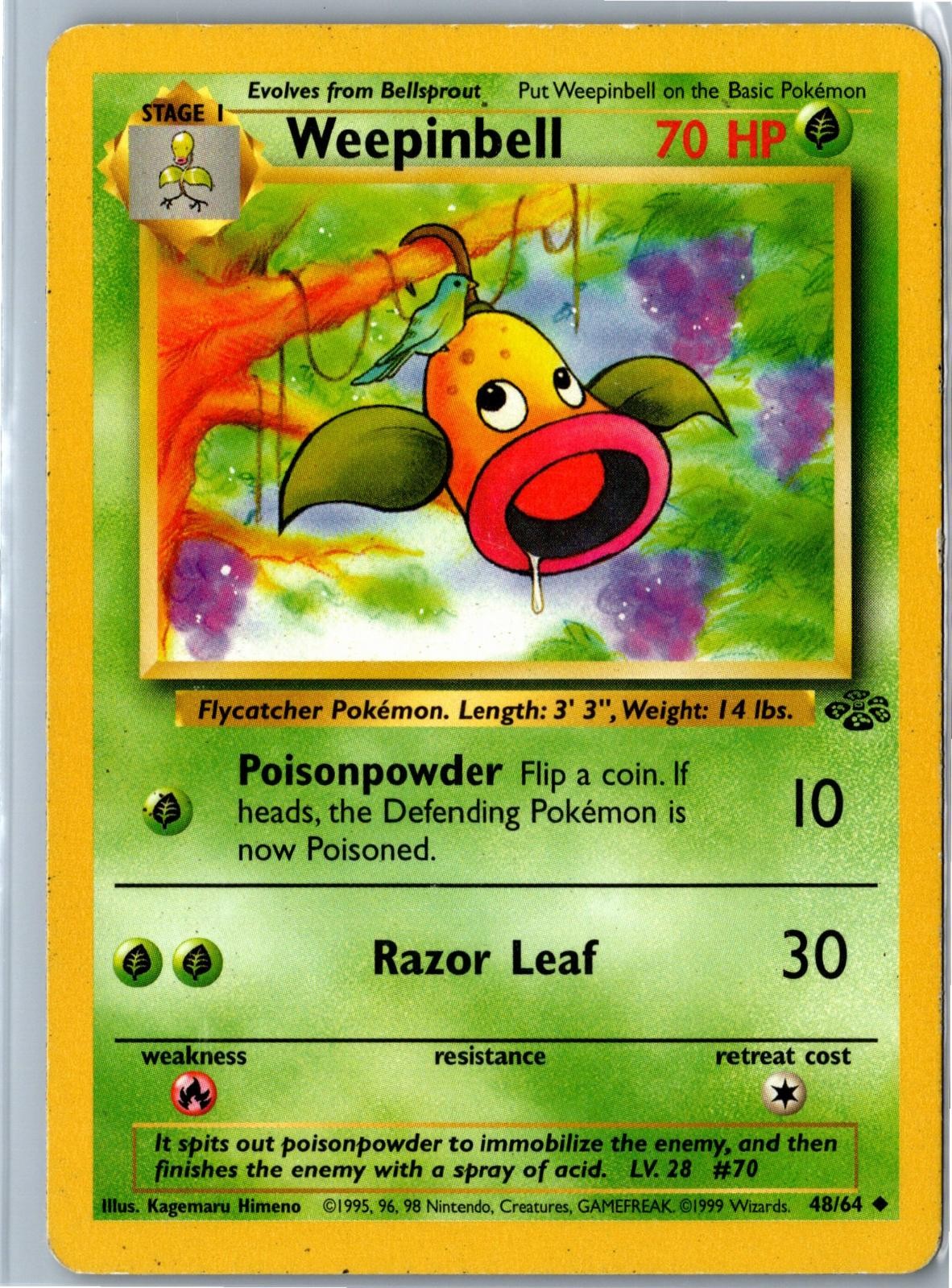 Pokemon Card - Weepinbell Jungle 48/64 Uncommon Unlimited - Vintage WOTC