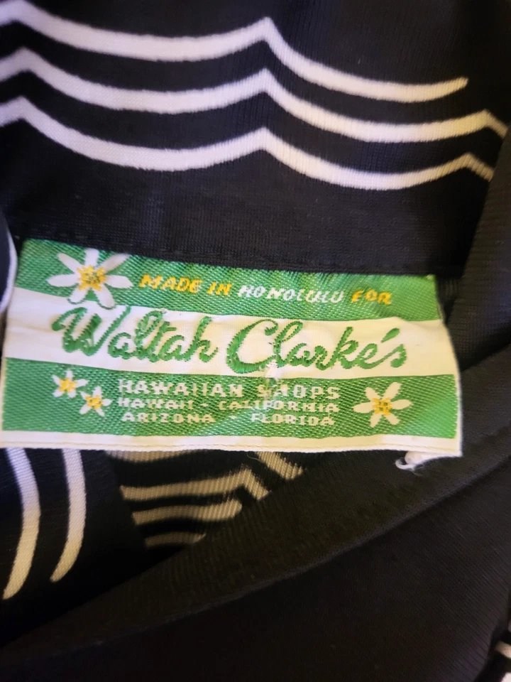 Camisa Hawaiana Waltah Clarke's Vintage Años 60 - "Tidal Wave" Multicolor Negra/Marrón Foto 3 de 4