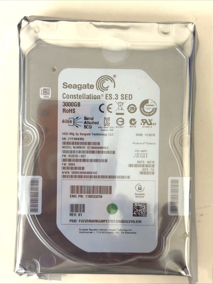 Seagate ST3000NM0063 1C2278-03 3TB 7.2K RPM 6Gb/s 3.5" SAS Server HDD Hard Drive - Image 2 of 4