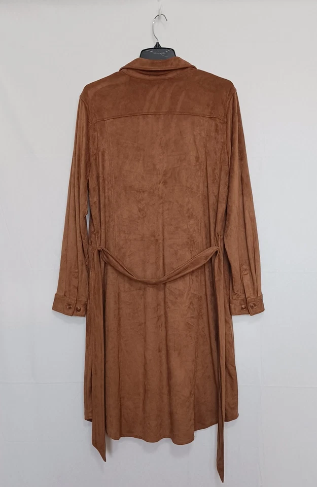 Vestido Norm Thompson Mujer Marrón Azúcar Talla PXL Imitación Gamuza Invierno Otoño Forrado Cinturón Foto 2 de 4