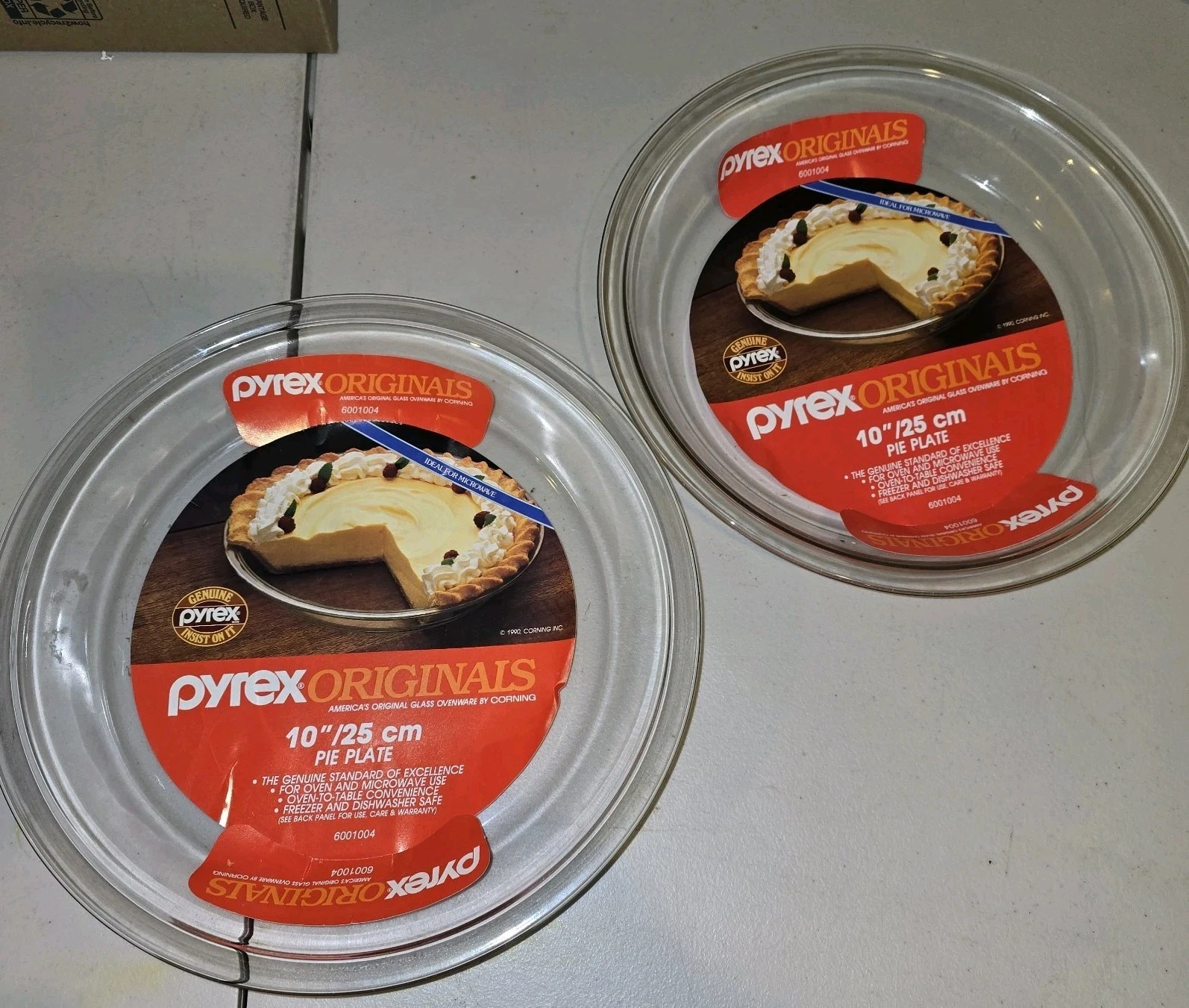 PYREX 210 Pie Plate 10" Inch Clear Glass Flat Rim Set Of 2 NEW NOS 1990
