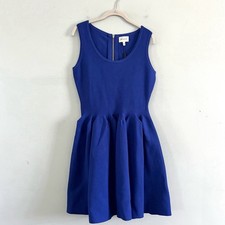 Milly Engineered Pleat Dress Sapphire Blue Fit & Flare Skater Mini NWT Medium