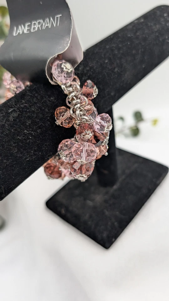 Pulsera elástica Lane Brant rosa iridiscente descontinuada rara encontrada nueva con etiquetas Foto 2 de 4