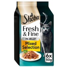 96 x 50g Sheba Fresh & Fine Adult Wet Cat Food Pouches Mixed Selection in Jelly 5.84 per kilo