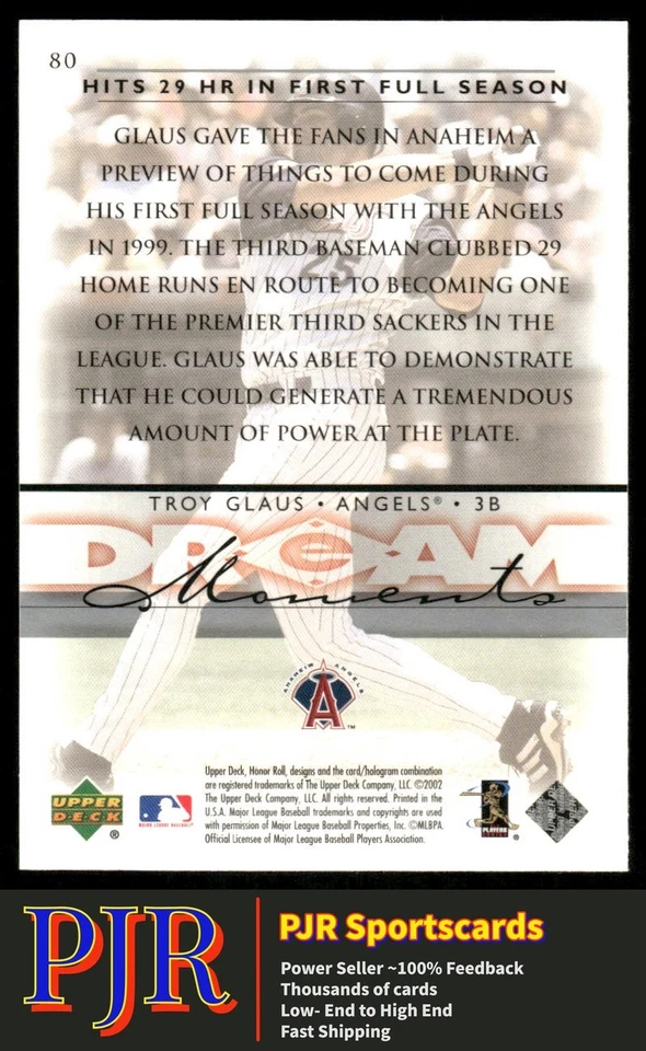 Troy Glaus 2002 Upper Deck Honor Roll #80 Anaheim Angels - Image 2 of 2