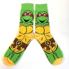RAPHAEL NINJA TURTLES SOCKS teenage mutant tmnt BIG LOGO green MENS ADULT CREW