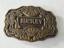 Mickey Belt Buckle Name  Vintage Oden Inc. Brass Rare Heavy 