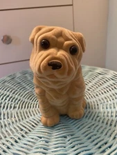 Vintage Flocked Shar Pei Dog coin piggy Bank Mr. Wrinkles puppy fuzzy Blow Mold