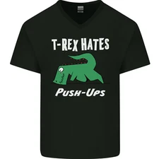 T-Rex Hates Push Ups Gym Funny Dinosaurs Mens V-Neck Cotton T-Shirt
