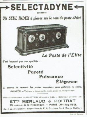 Advertising AD 0223 1925 Selectadyne Elite Post radio tsf