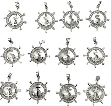 Wholesale Lot os 12  Nautical Ship Wheel Anchor Pendants