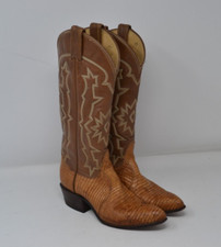 VINTAGE Tony Lama Black Label Lizard Brown Leather Cowboy Boots 3.5A Women