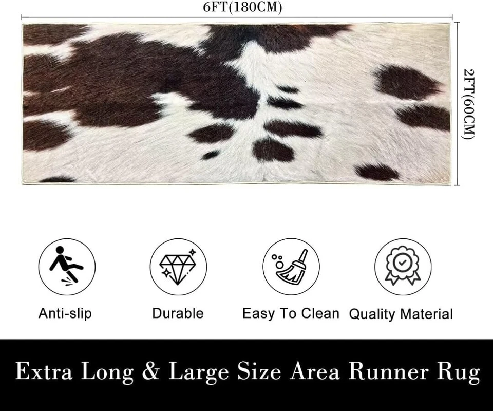 Alfombra de cuero de vaca alfombra con estampado de vaca para dormitorio alfombras occidentales alfombra de corredor negra y marrón Foto 3 de 4
