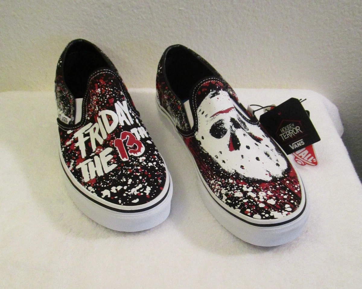 NWT VANS x House of Terror Friday the 13th Classic Slip-On Shoes 10 Black/White