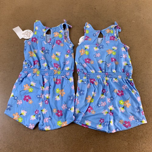 Sweet Butterfly Girls Size Medium (5/6) Blue Flroal Print Sleeveless Rompers NWT - Picture 4 of 5