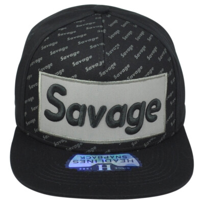 Savage Black Gray Snapback Headlines Flat Bill Constructed Adults Men Hat Cap