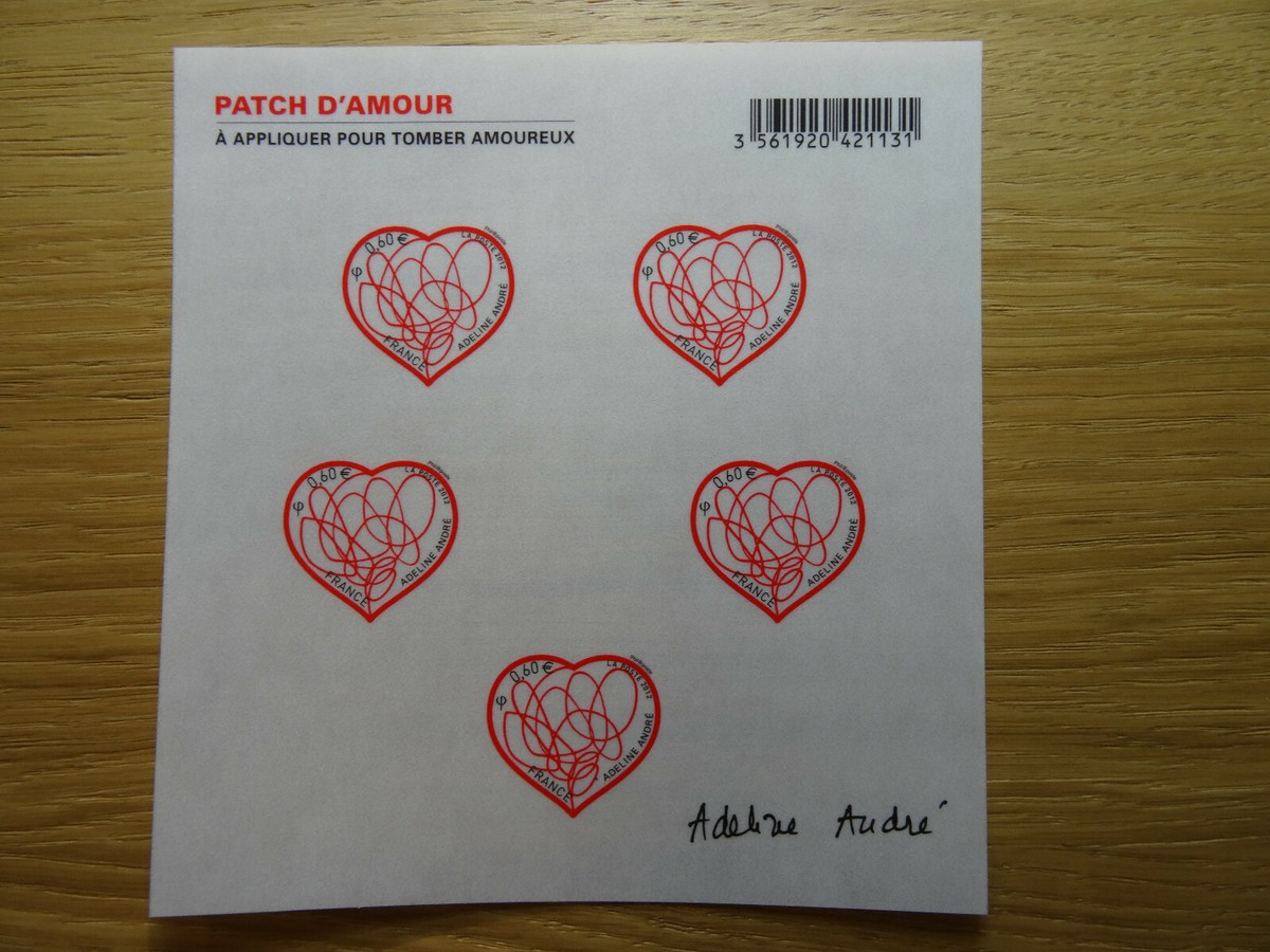 Timbre 2012 adhésif transparent de feuille COEUR Patch d'amour d'Adeline