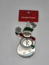 Letter "K" Snowman Ornament Monogram Initial Zinc Metal Xmas Holiday 2018