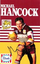Signed 1991 BRISBANE BRONCOS NRL Card MICHAEL HANCOCK Sunday Mail