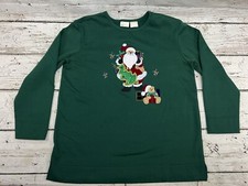 VTG Santa Claus Teddy Bear Christmas Embroidered Women's Crewneck Sweater - M