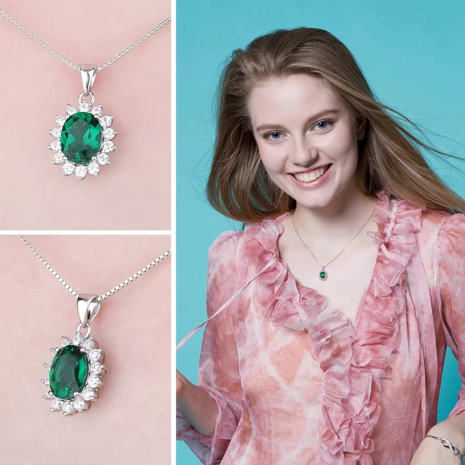 Collana Donna Kate Argento 925 Con Pietre Preziose smeraldo, Princess donna - Immagine 3 di 4