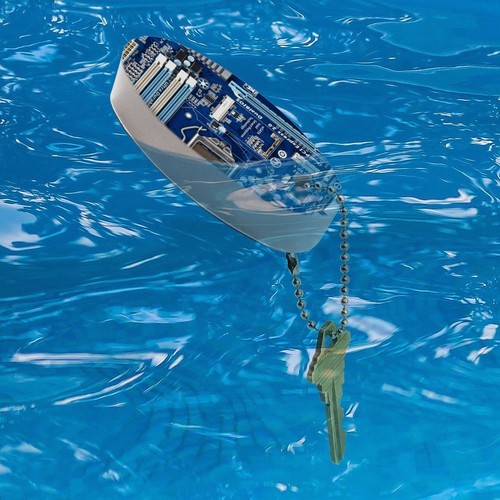 blue computer motherboard processor cpu floating foam keychain