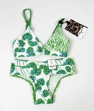 Diane Von Furstenberg Geranium Leaf & Sea Twig Dual Green Bra & Panty Set Sz XXS