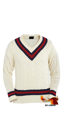 Mens V Neck Cable Knit Cricket Jumper Pullover Sweater Long Sleeve S-4XL