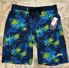 NWT Pipeline Classic Men  s Board Shorts Swim Trunks Blue Palm Leave Size Large