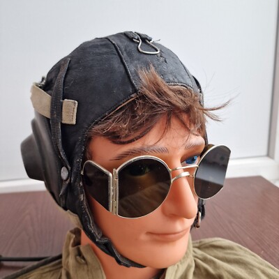 SOVIET FLYING HELMET AIR FORCE LEATHER PILOT HAT