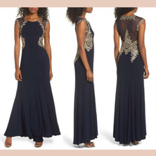 EUC $198 Xscape Navy Blue Embellished Jersey Gown Dress [ SZ 6 ] #e829