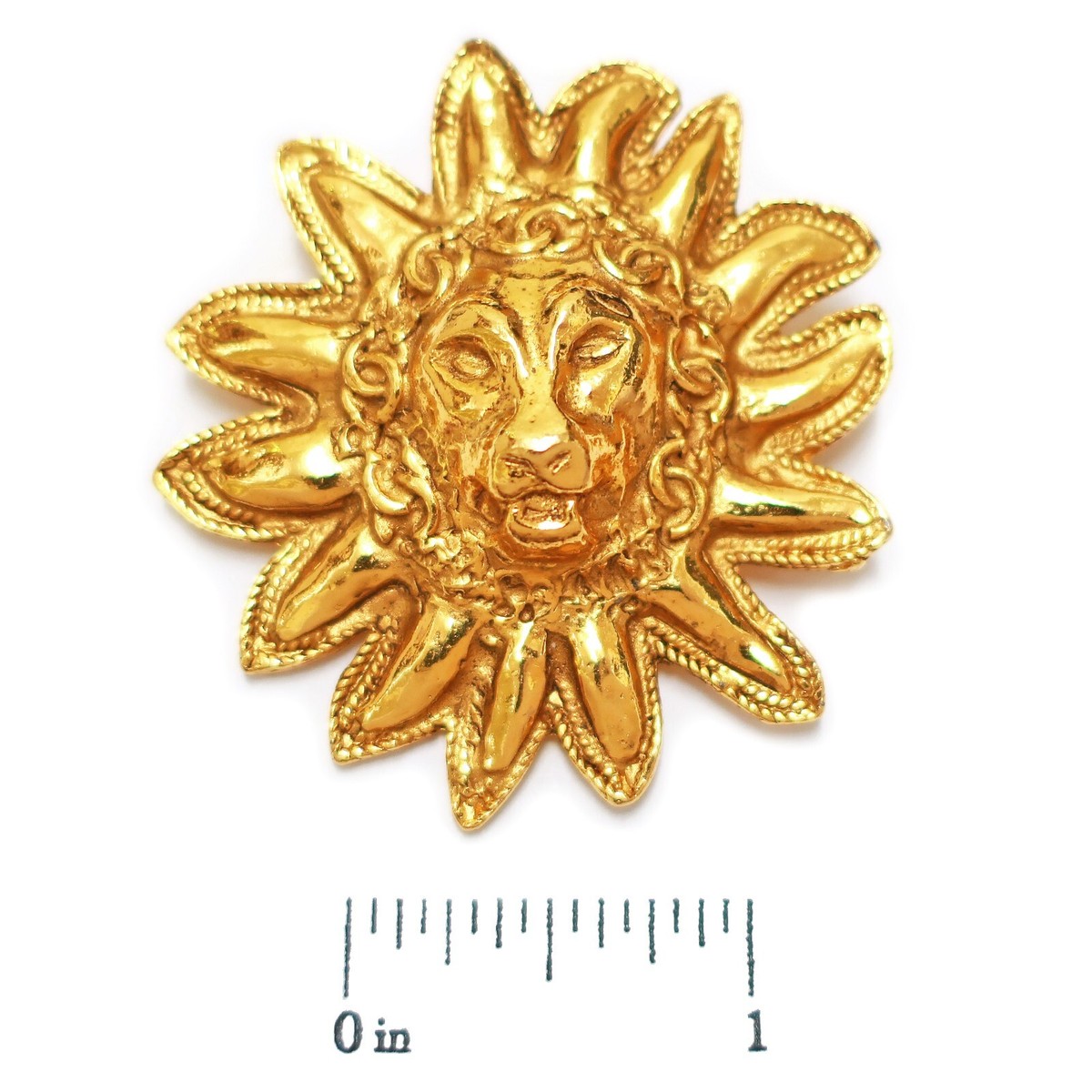 CHANEL Gold Plated CC Logos Lion Vintage Pin Brooch #594c