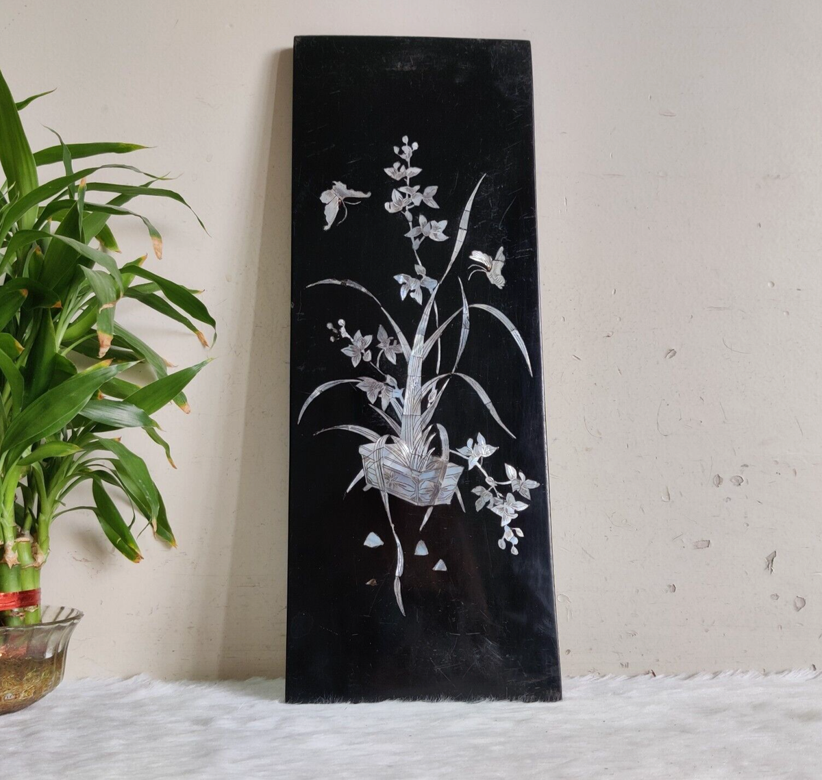 Antique Japanese Floral Butterfly Mother of Pearl Inlay