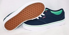 Girls Kids Youth Vans Atwood Low Canvas Navy Blue Mint Green Sneakers Shoes