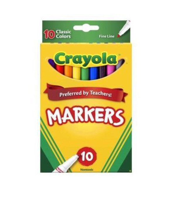 Crayola Fine Line Markers, Assorted Classic Colors 10Ct New!