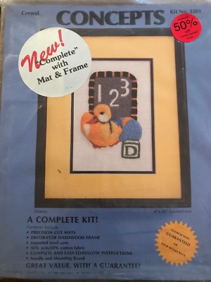 Concepts ''Downy'' Crewel Kit 2201 With Wood Frame & Mat Adorable Baby Duck 8''x10''