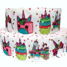GROSGRAIN RIBBON 7/8",1.5" Cupcakes Unicorns Printed GIFTS HAIRBOWS
