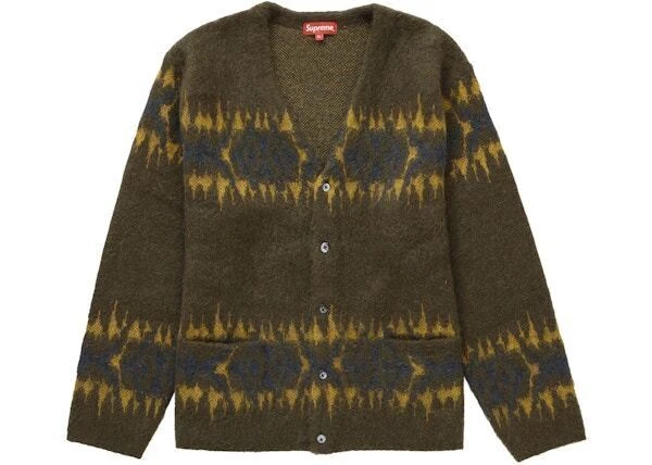 Cardigan olive à rayures abstraites Supreme taille XL