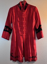Kimdo Women's Size 12 Red Embroidered Linen Blend Tunic Dress Chinese