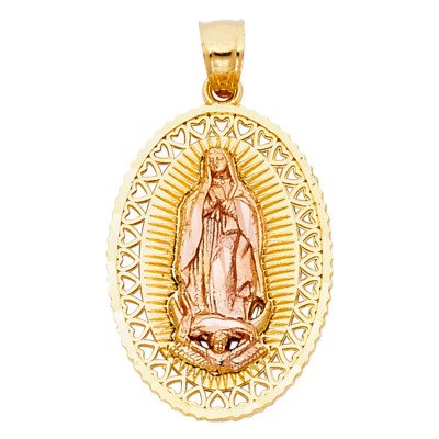 14K Yellow Rose Gold Virgin Mary Guadalupe Pendant Charm For necklace ...