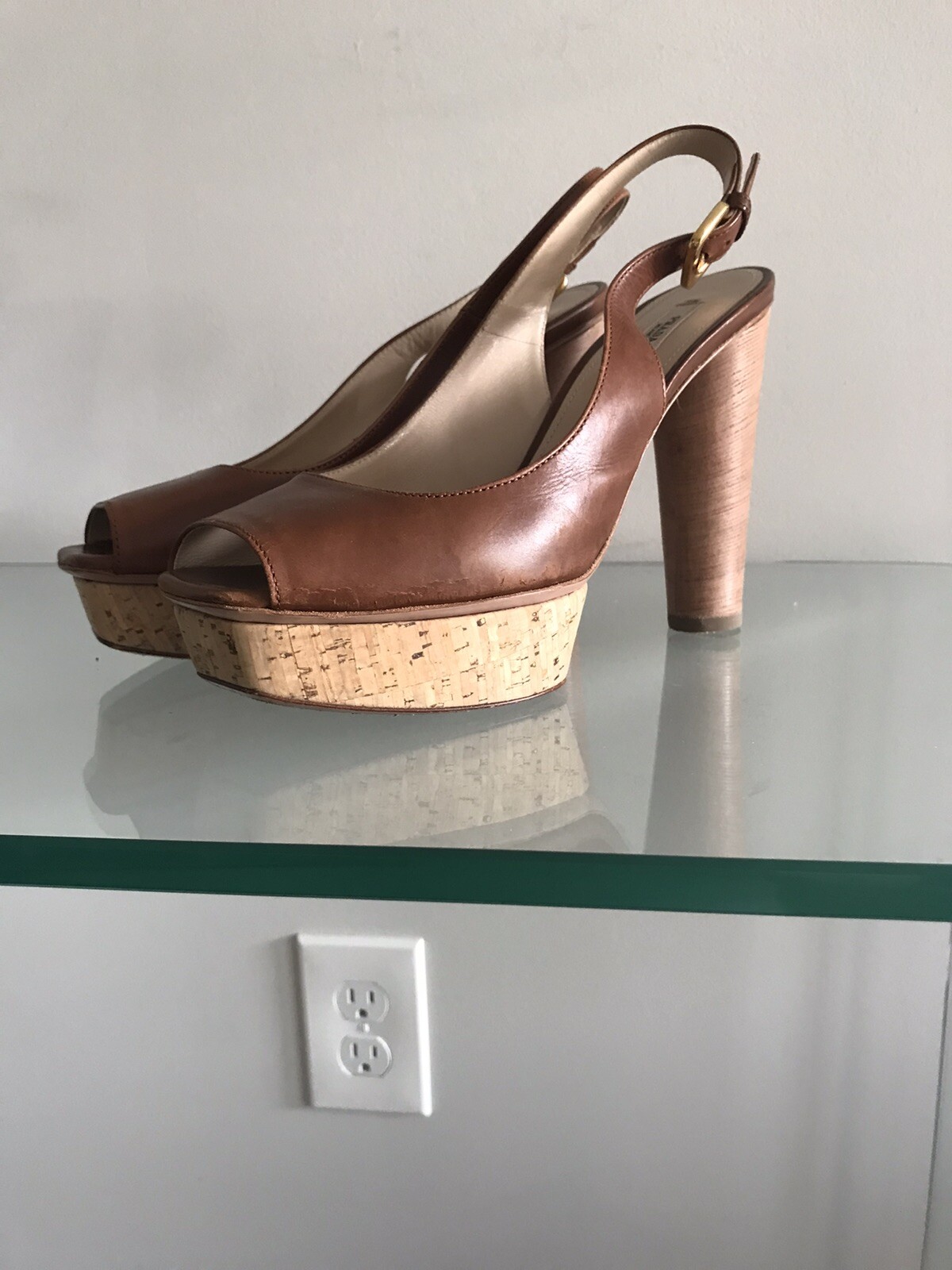 AUTHENTIC PRADA LEATHER HEELS PLATFORM SANDALS SI… - image 1