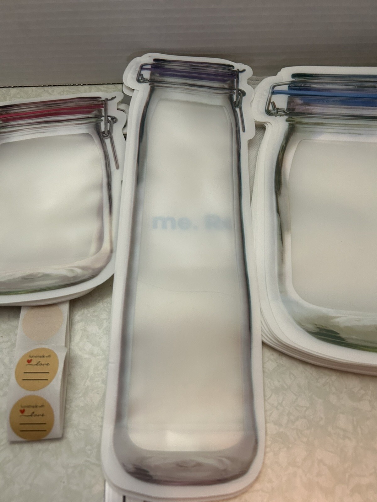 Resealable Mason Jar Bags. 23 Bags, 22 Stickers