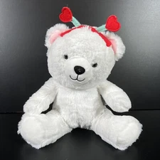Hallmark Plush Bear White Stuffed Animal Red Heart Headband Valentine Toy Seated