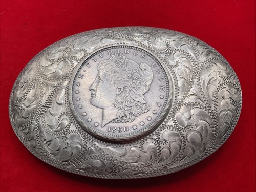 Vintage Sterling gravierte Morgan Dollar Gürtelschnalle, Smiths Incline Nevada