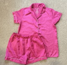 Juicy Couture Girls Pink Satin Logo 2 Piece Pajama Set 10/12 Top  Shorts